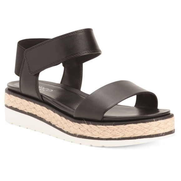 Franco Sarto Shoes - Franco Sarto Black Faux Leather Tinaka Sandals New